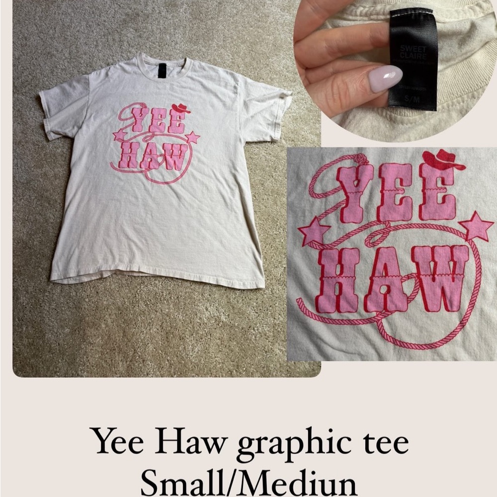 Cream and Pink Short Sleeve Tee with Graffiti Design